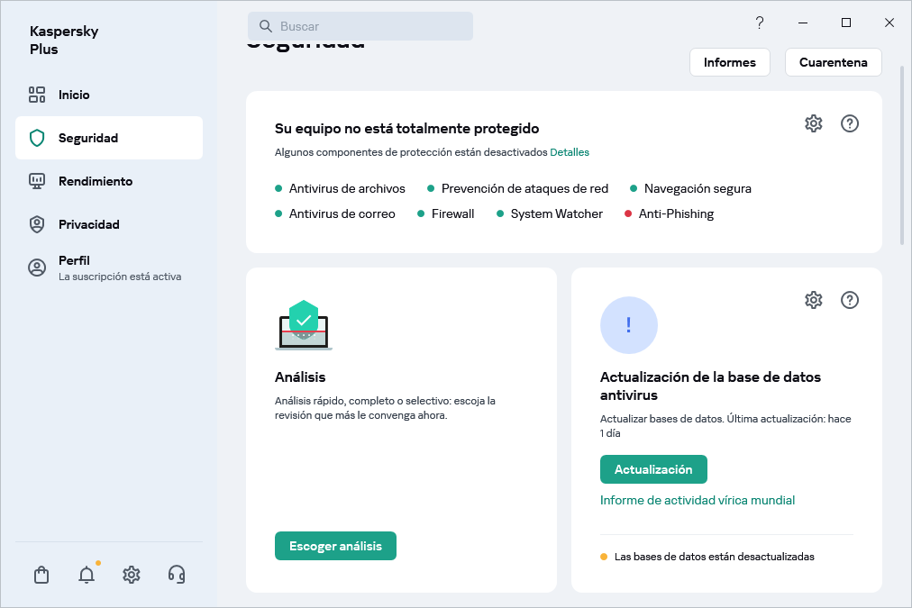 Actualización de la base de datos antivirus