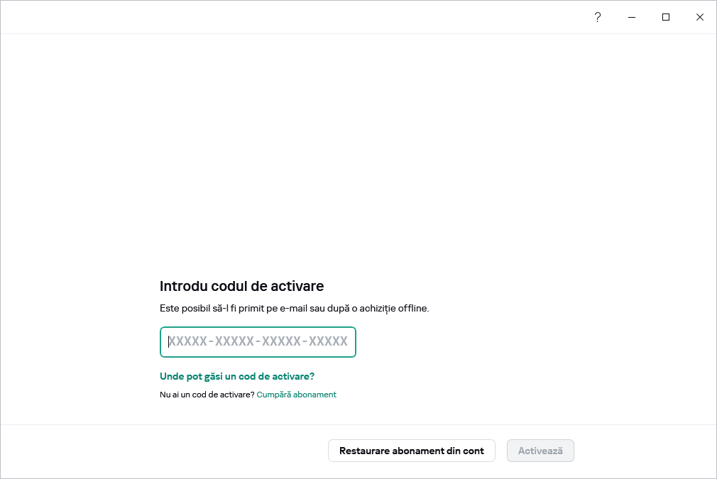 Pasul în care poți introduce codul de activare