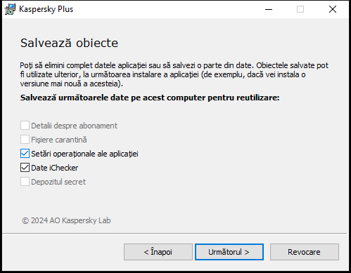 Fereastra pentru salvarea setărilor la dezinstalarea unei aplicații