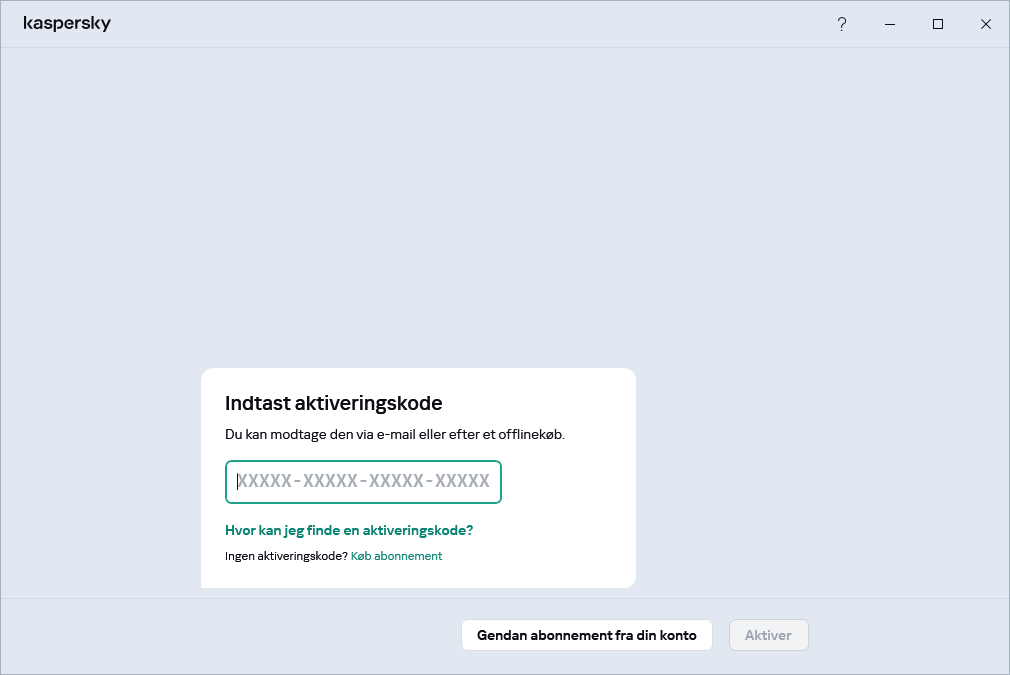 Trin, hvor du kan indtaste din aktiveringskode