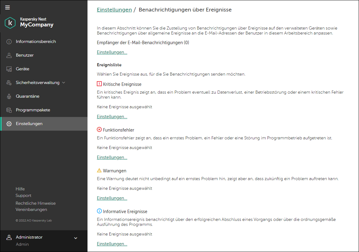 Einstellungen → Fenster "Ereignisbenachrichtigungen".